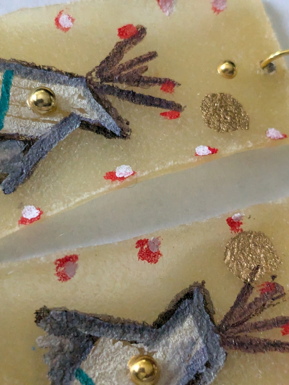 Indigenous Hand-Painted Teepee Rawhide Parfleche Dangle Earrings With Jingles - Picture 3 of 10